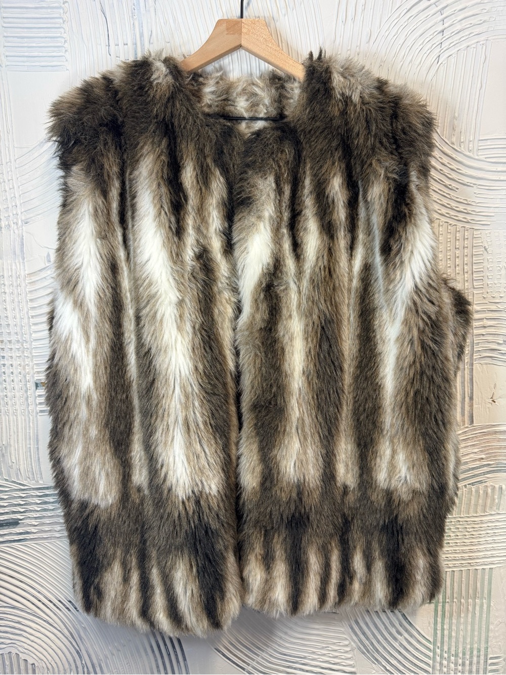 Women's Faux Fur Vest in Brown and Cream - Chic Layering Vest